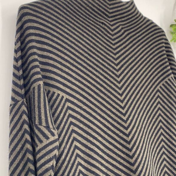 Cynthia Rowley Knitted Mock Neck Sweater Dress Chevron Long Sleeve Olive Black M - Picture 7 of 10
